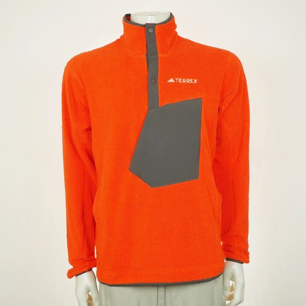 Adidas Terrex Long Haired Fleece Xploric Jacket Mens Small Orange Snap-T Hiking